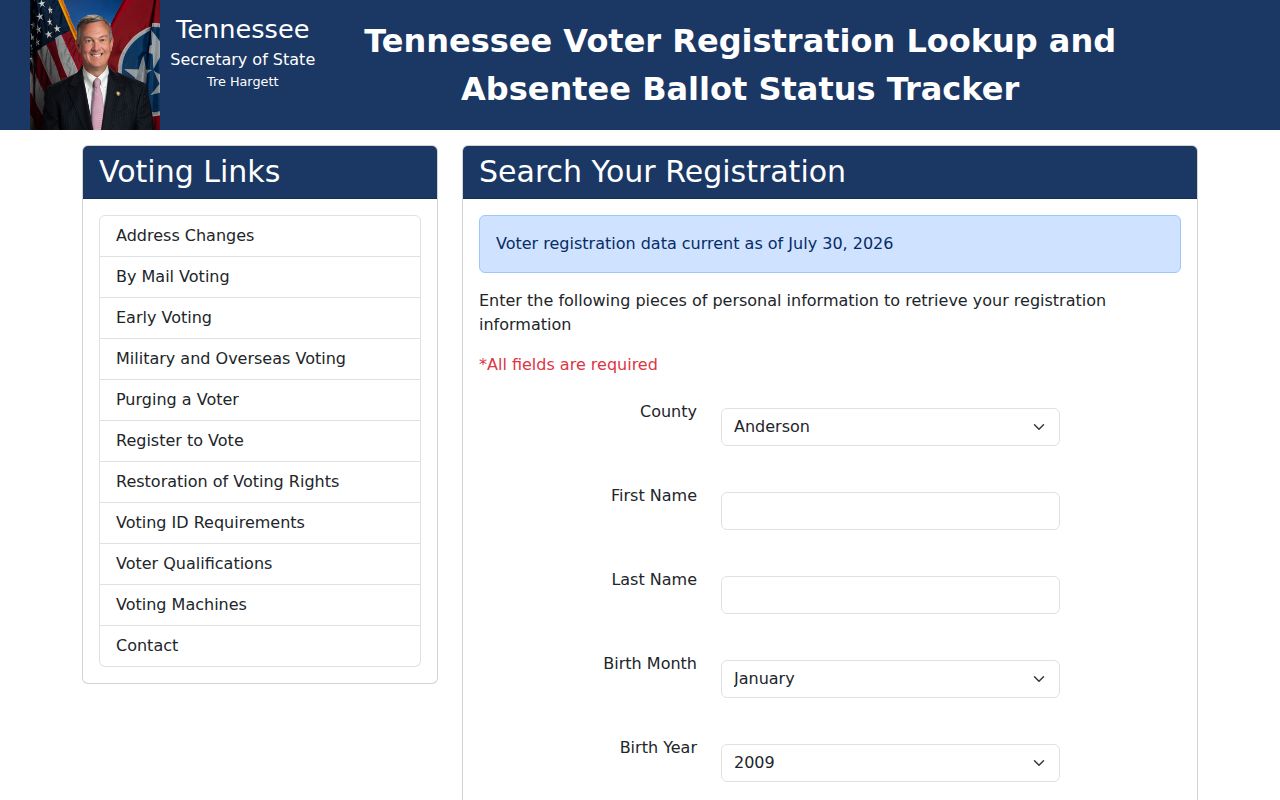 Spring Hill voter registration lookup required fields